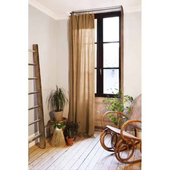 Lot de 2 rideaux 140 x 300 cm réglables double gaze de coton Camel