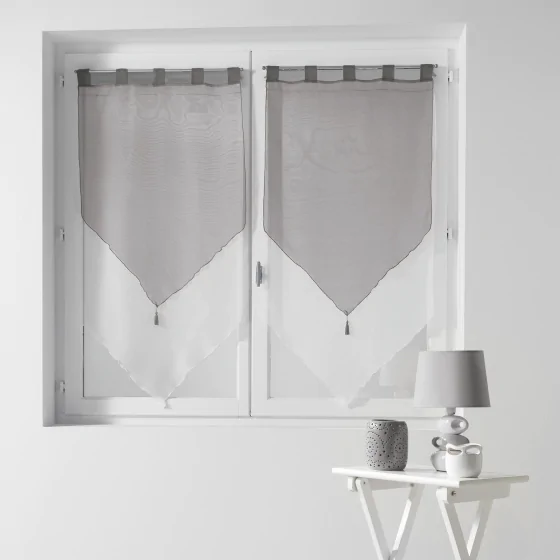 Paire pompon passants 2 x 60 x 120 cm voile bicolore duo Blanc/Gris