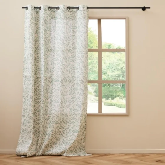 Rideau à œillets grande hauteur 140 x 280 cm en polycoton imprimé – Naya Sauge