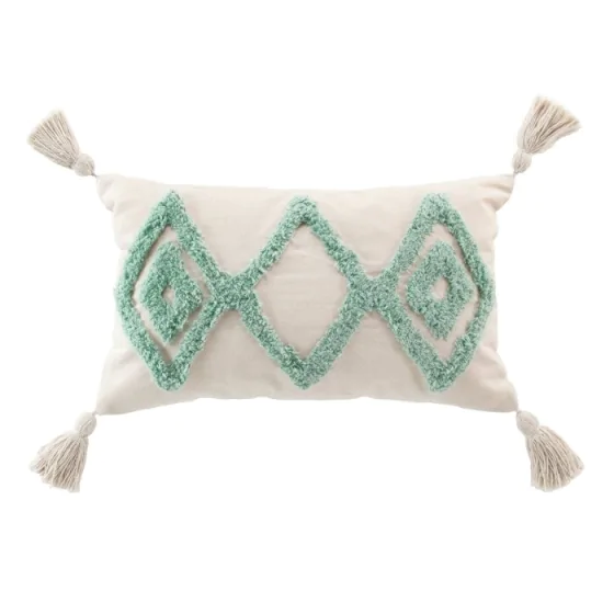Coussin dehous. compr. pompons 30 x 50 cm coton/polyester tufte athena Sauge