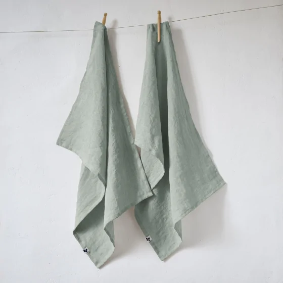 Lot de 2 essuie-vaisselle lin lavé 50 x 70 cm soline eucalyptus