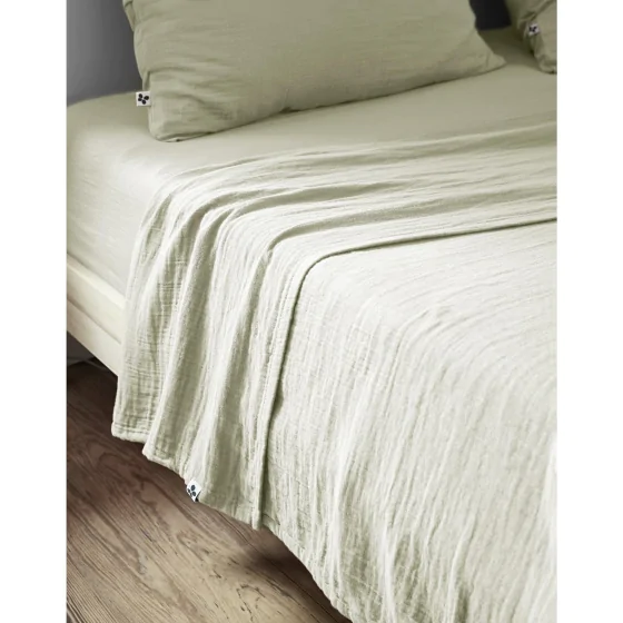 Drap plat 270 x 300 cm Double gaze de coton luxe Gaïa Vert d'eau