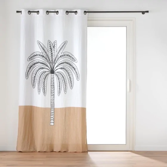 Rideau a oeillets 140 x 240 cm en gaze de coton imprime Oasia