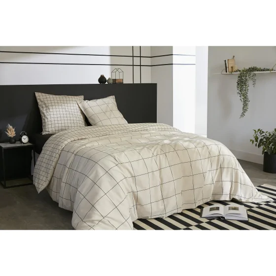 Parure Housse de Couette 140 x 200 cm + 1 Taie d’Oreiller - Coton 57 Fils - Carrie Pampa