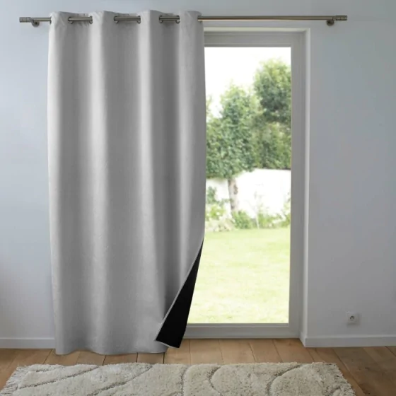 Rideau thermique phonique 140 x 260 cm 100% occultant/velours relief shadow Gris