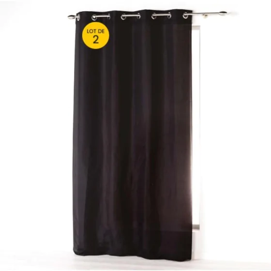 Lot de 2 Rideaux uni 140x 260 cm Absolu en microfibre Noir