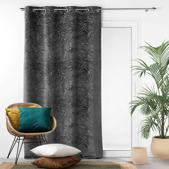 Lot de 4 Rideaux Occultants à Œillets - 140 x 240 cm - Velours relief Anthracite