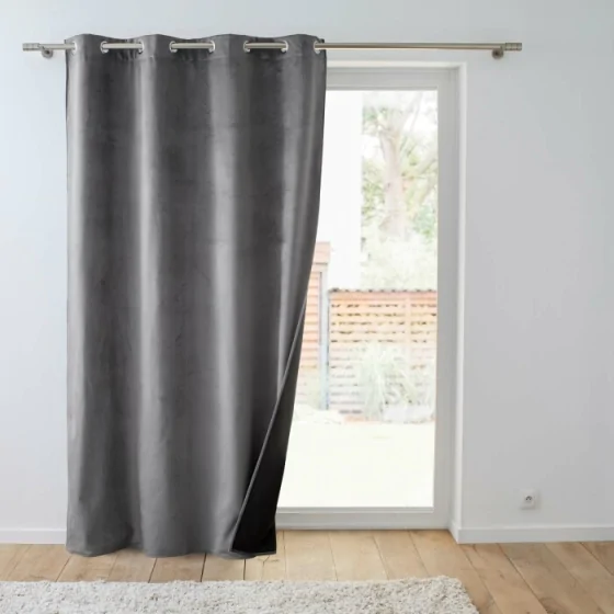 Rideau isolant thermique a oeillets 140 x 260 cm isolant/velours relief Polarchic Anthracite