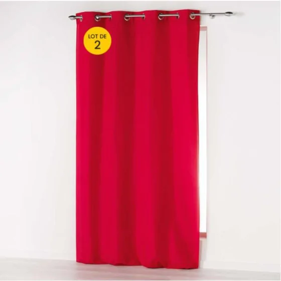 Lot de 2 Rideaux uni 140x 260 cm Absolu en microfibre Rouge