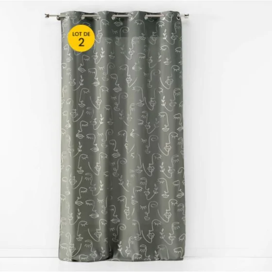 Lot de 2 Rideaux 140 x 260 cm imprimé métallisé Artyline Kaki /argent