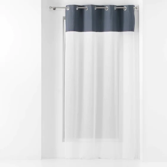 Lot de 2 voilages 137 x 240 cm voile sablé + haut coton Jolibel Bleu