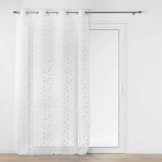 Panneau a oeillets 140 x 240 cm voile sable brode metallise edna Blanc