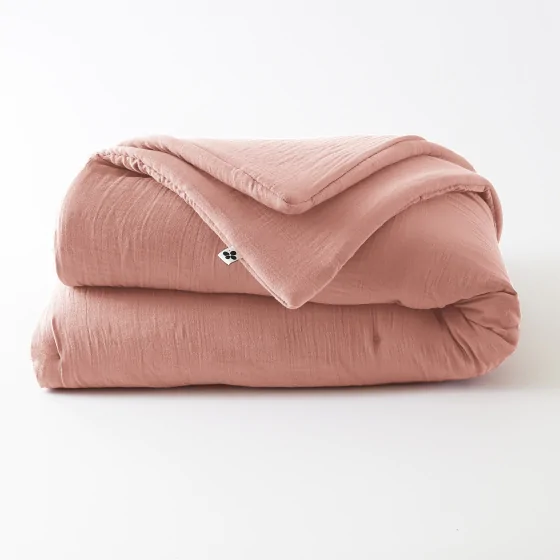 Édredon 180 x 240 cm - Double Gaze de Coton 125 gr/m² - Uni Gaïa Rose Pêche