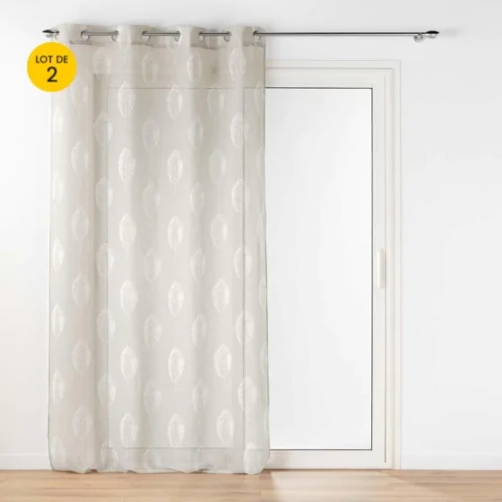 Lot de 2 voilages a oeillets 140 x 240 cm effet lin tissé imprimé Indila Beige