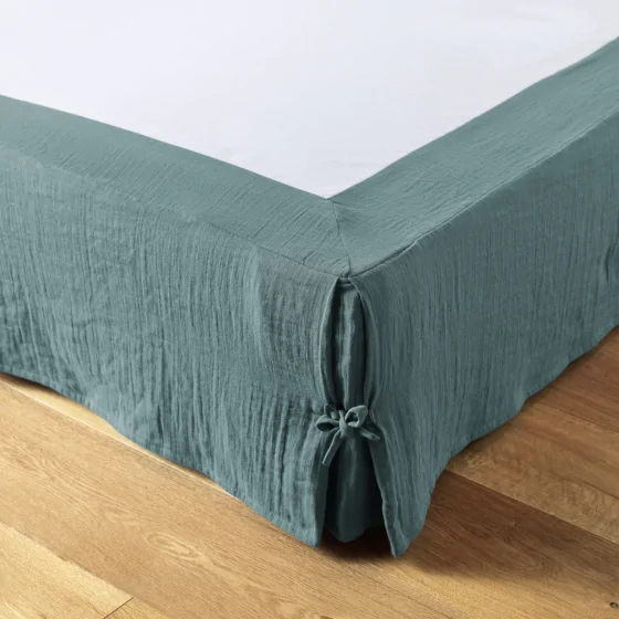 Cache-sommier gaze de coton 160 x 200 cm Gaia Bleu canard