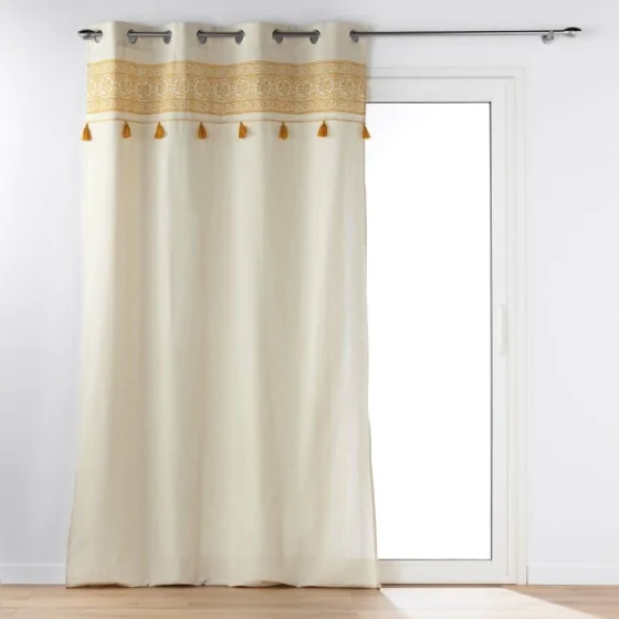 Rideau a oeillets 140 x 240 cm polycoton+ pompons Isalina Jaune