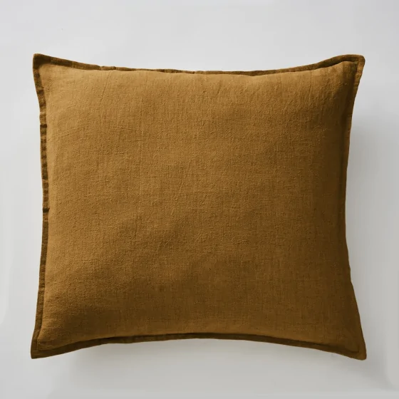 Taie d'oreiller 60 x 60 cm en lin lavé Soline Caramel