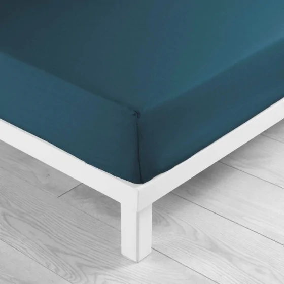 Drap housse 2 personnes 140 x 200 cm uni 57 fils lina Bleu