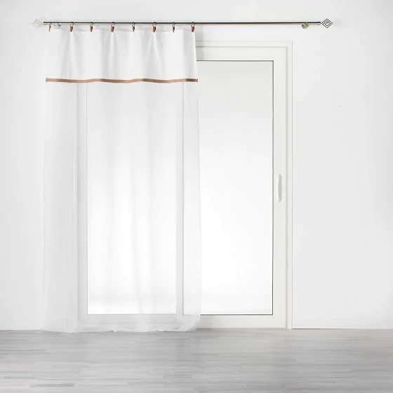 Voilage à anneau 140 x 240 cm en polycoton sablé + jute Leana Blanc