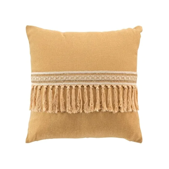 Coussin dehoussable franges 45 x 45 cm polycoton + jute Janara Ocre