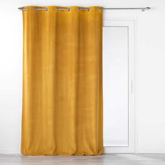 Rideau tamisant à oeillets 140 x 260 cm velours reflief Velouriane Jaune ocre