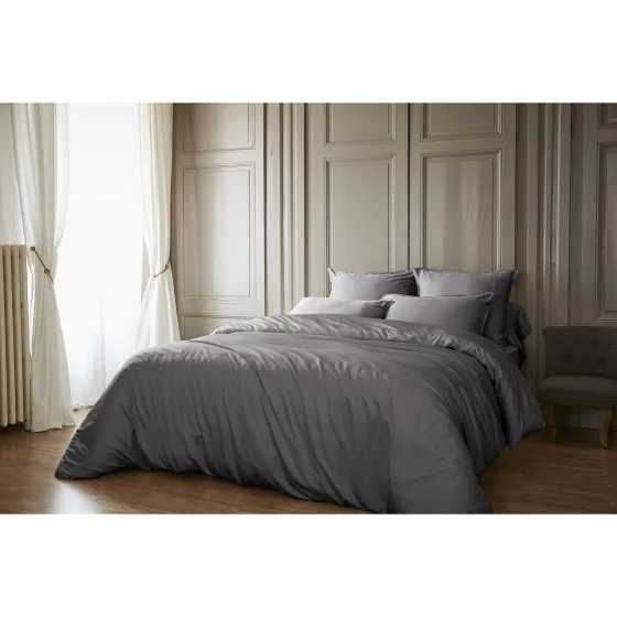 Housse de couette 260 x 240 cm bambou de satin 120 fils Salomé Anthracite