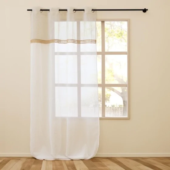 Voilage à Œillets 140 x 240 cm - Voile Sablé avec Détail en Jute Louane