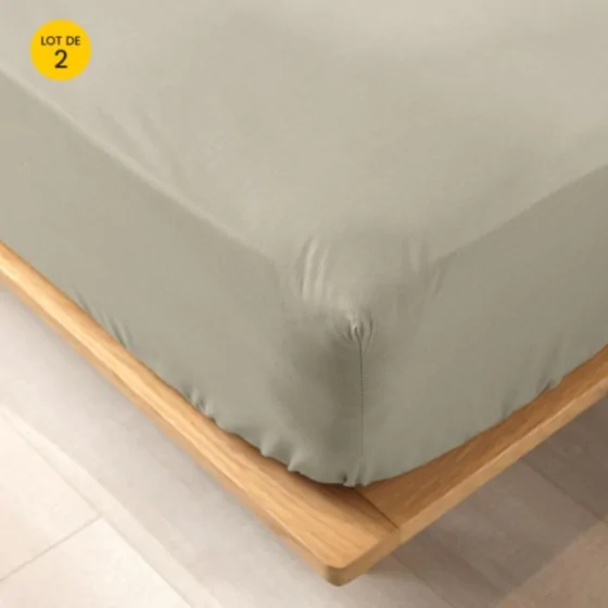 Lot de 2 draps housse King size 180 x 200 cm en coton bio Biolina Taupe