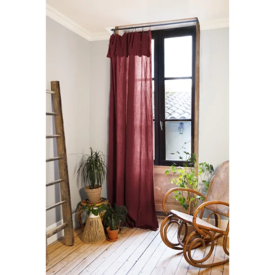 Rideau ajustable + 8 anneaux pince gaze de coton luxe 140 x 300 cm Gaia Bordeaux