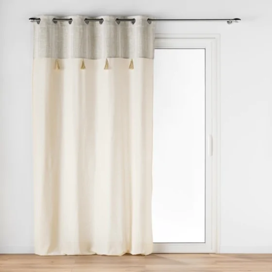 Rideau a oeillets 140 x 240 cm poly-coton + haut tissé + pompon Island