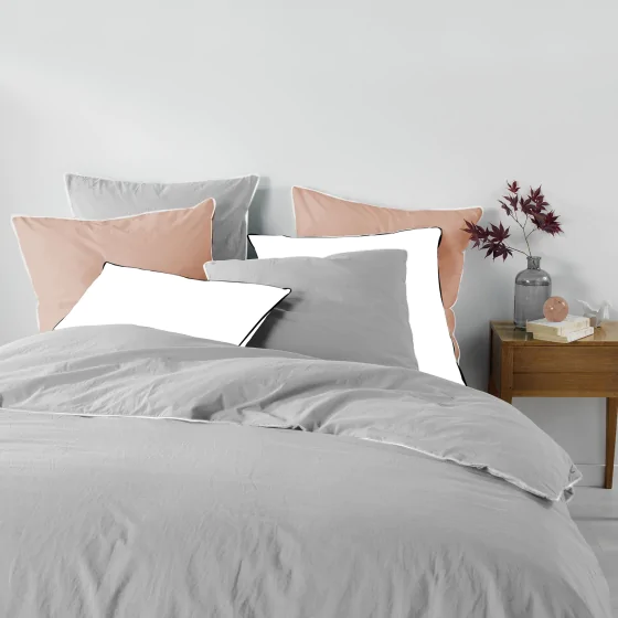 Housse de couette 240 x 220 cm coton lavé 57 fils Linette Gris