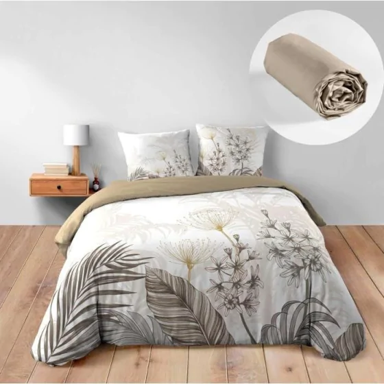 Parure de lit Bastille - Housse de couette 240x220 cm + Drap-housse beige 140x190 cm