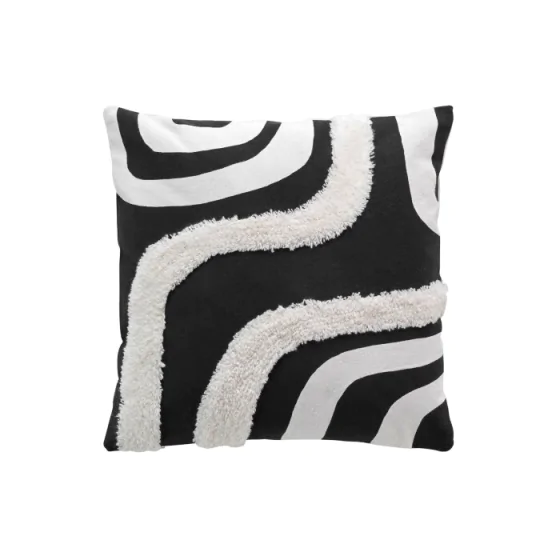 Housse de coussin 40 x 40 cm – Coton imprimé tufté Mirade Noir 