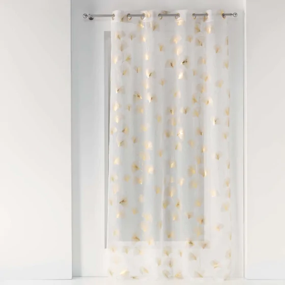 Voilage a oeillets 140 x 240 cm voile sable imprime metallise ginkgold