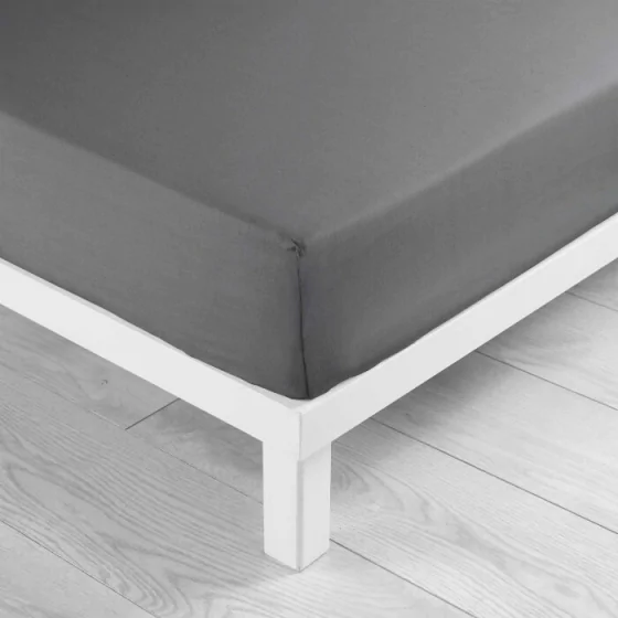 Drap housse 2 personnes 140 x 200 cm uni 57 fils lina Anthracite