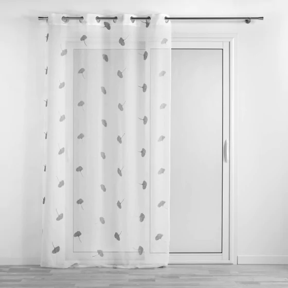 Voilage a oeillets 140 x 240 cm voile sablé brodé Ariella Blanc/gris