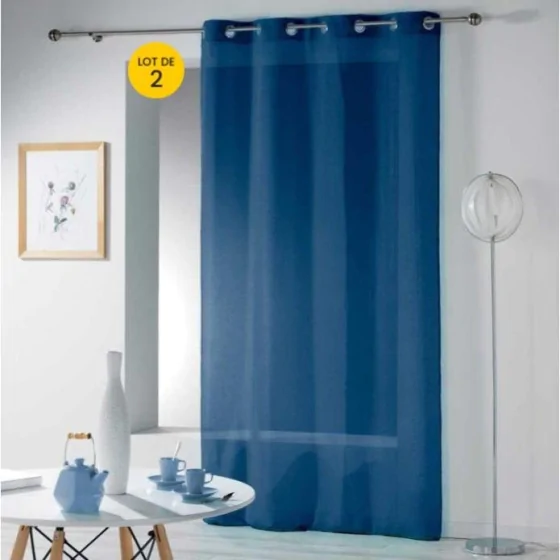 Lot de 2 voilages uni 140 x 240 cm étamine Telma Bleu marine