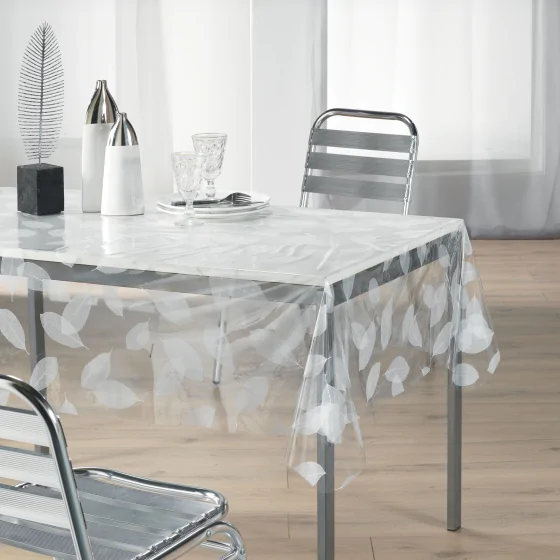 Nappe cristal rectangle 140 x 240 cm pvc imprime 14/100e feuille Blanc