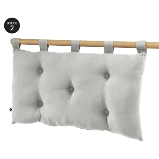 Lot de 2 Têtes de lit 5 boutons avec passants – 50 x 80 cm – Gaze de coton Gaïa Gris clair