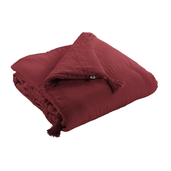 Bout de lit double gaze de coton luxe 90 x 200 cm Gaia Bordeaux