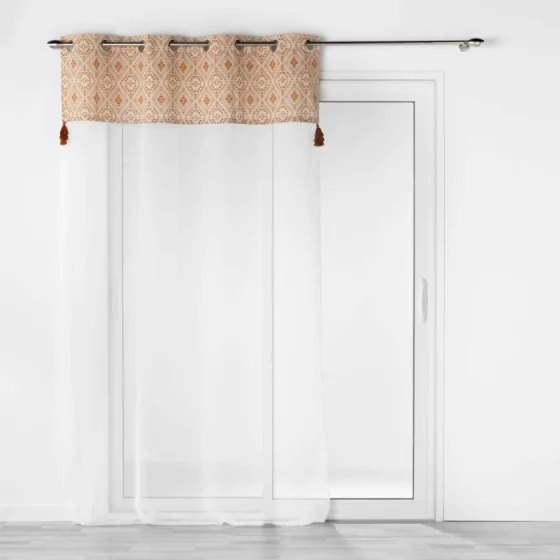 Voilage a oeillets 140 x 240 cm voile sablé + pompons Samira Terracotta