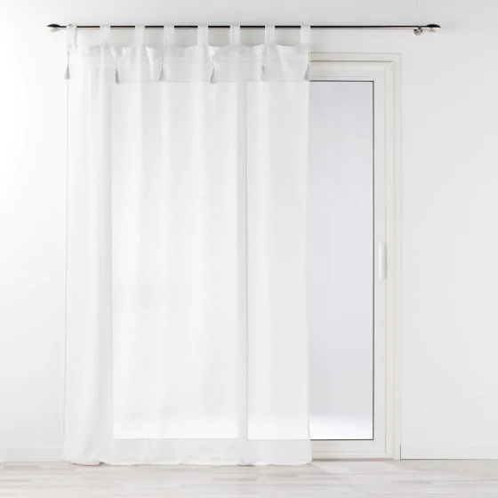 Voilage à passants + pompons 140 x 240 cm polyester effet lin Dalila Blanc