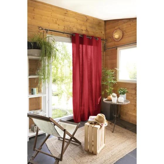 Rideau 100% coton prélavé 140 x 260 cm Kala Rouge cerise