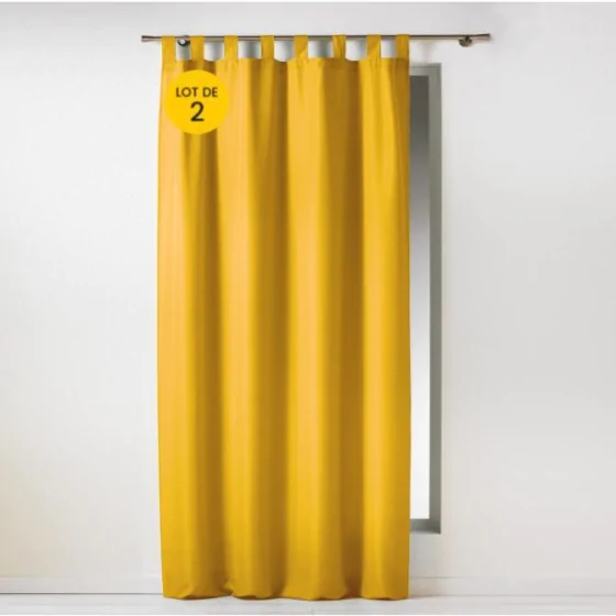 Lot de 2 rideaux 140 x 260 cm unis à passants Essentiel Jaune