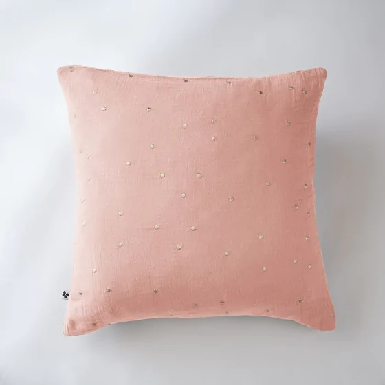Taie d'oreiller gaze de coton 60 x 60 cm gaïa chic rose pêche Rose