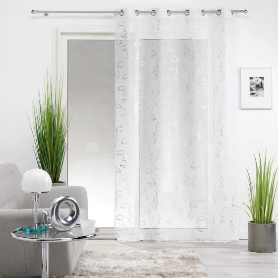 Voilage a oeillets 140 x 240 cm en voile imprimé métallisé Artyline Blanc/argent