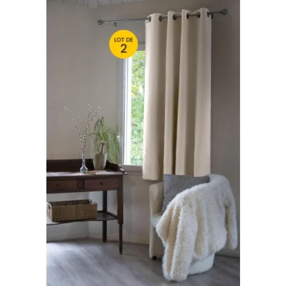 Lot de 2 Rideaux luxe occultant + isolant phonique polaire L140 x H180 cm Inuit Ecru naturel