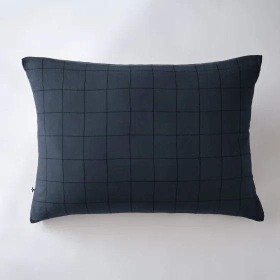 Taie d'oreiller gaze de coton tissée  50 x 70 cm Gaia Match Bleu marine
