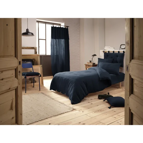 Housse de couette double gaze de coton luxe 140 x 200 cm Gaia Bleu foncé