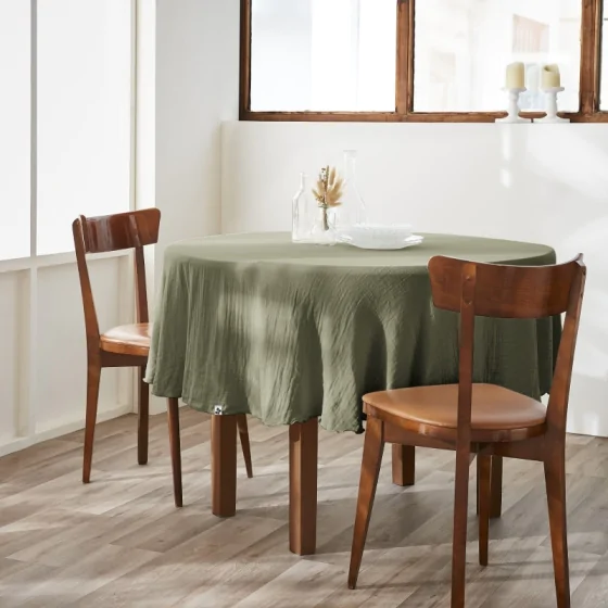Nappe ronde (0) 180 cm gaze de coton unie Gaïa Romarin
